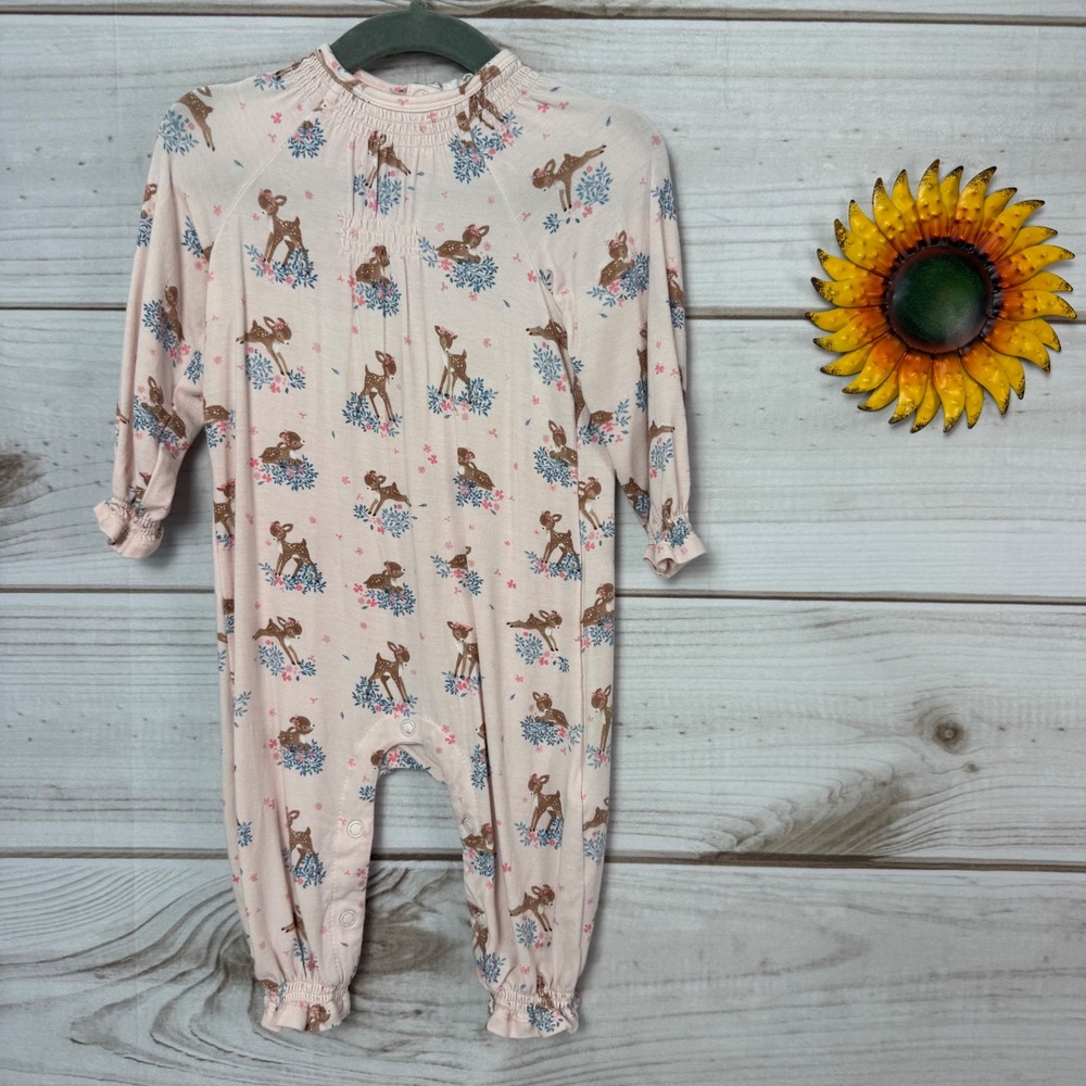 Angel Dear Baby Girls Pajamas Footless Romper 6-12M Bambi Deer Floral Pink